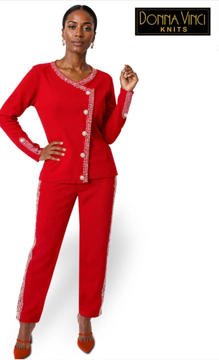 Translation missing: en.DONNA VINCI 13468 RED KNIT PANT SUIT